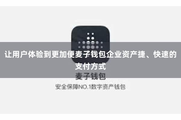 让用户体验到更加便麦子钱包企业资产捷、快速的支付方式